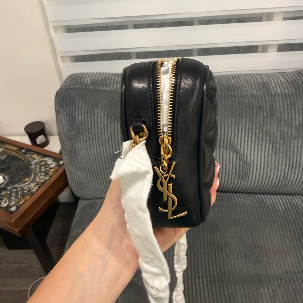 Saint Laurent Black Quilted Leather Camera Bag with Gold YSL Hardware